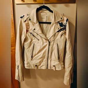 Cream Embroidered Biker Jacket